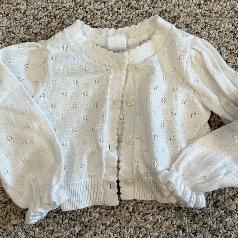 GAP White Cropped Sweater with Puff Sleeves